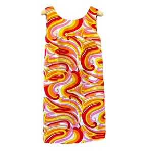 Sara Campbell Cotton Shift Dress Women's‎ 10 Red Orange Pink Swirl USA